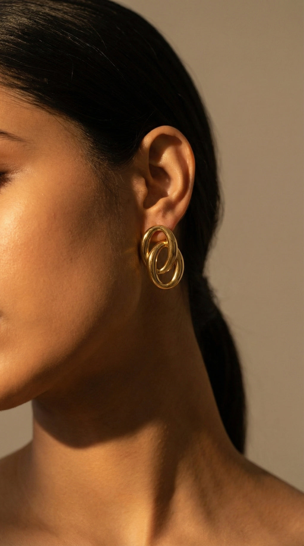 Butigini Gold Plated Anti Tarnish Stainless Steel Interlinked Oval Contemporary Drop Earrings