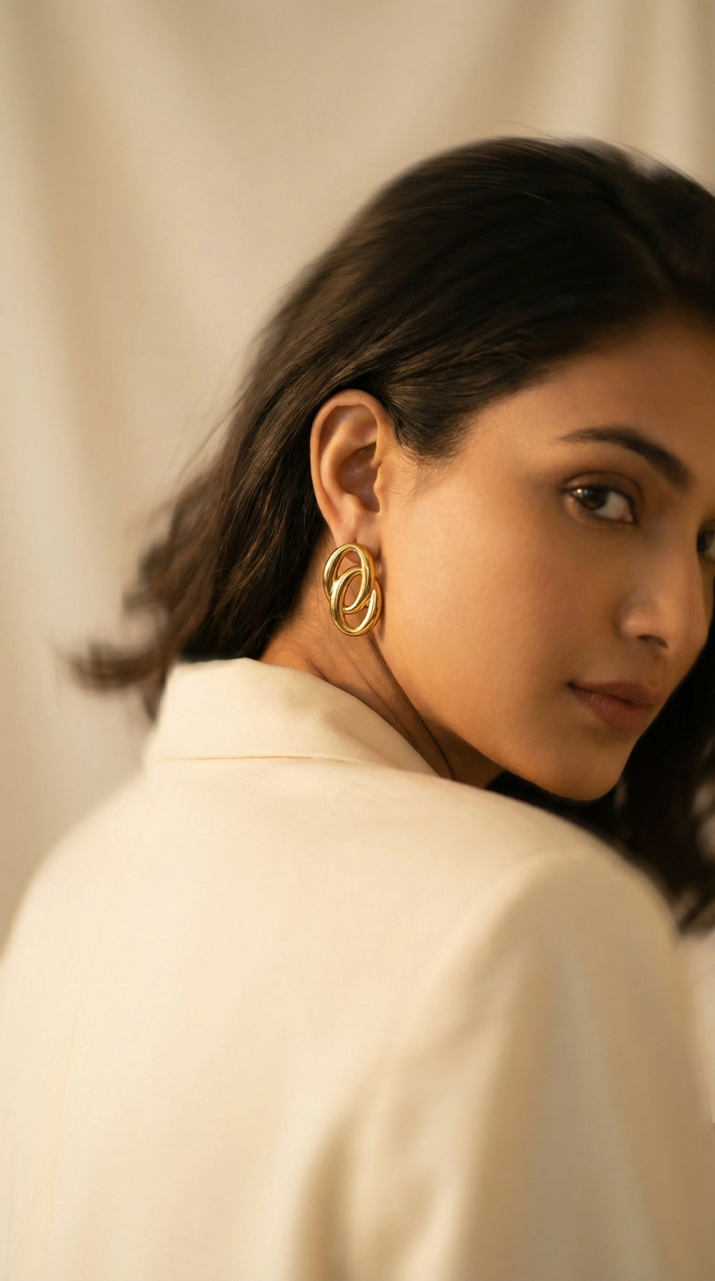 Butigini Gold Plated Anti Tarnish Stainless Steel Interlinked Oval Contemporary Drop Earrings