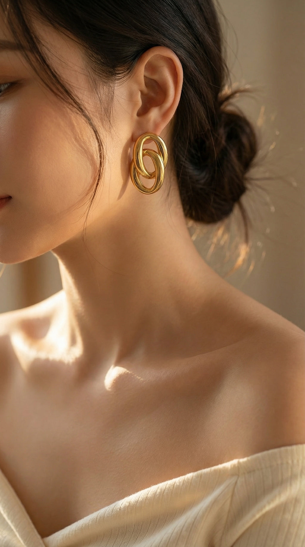 Butigini Gold Plated Anti Tarnish Stainless Steel Interlinked Oval Contemporary Drop Earrings