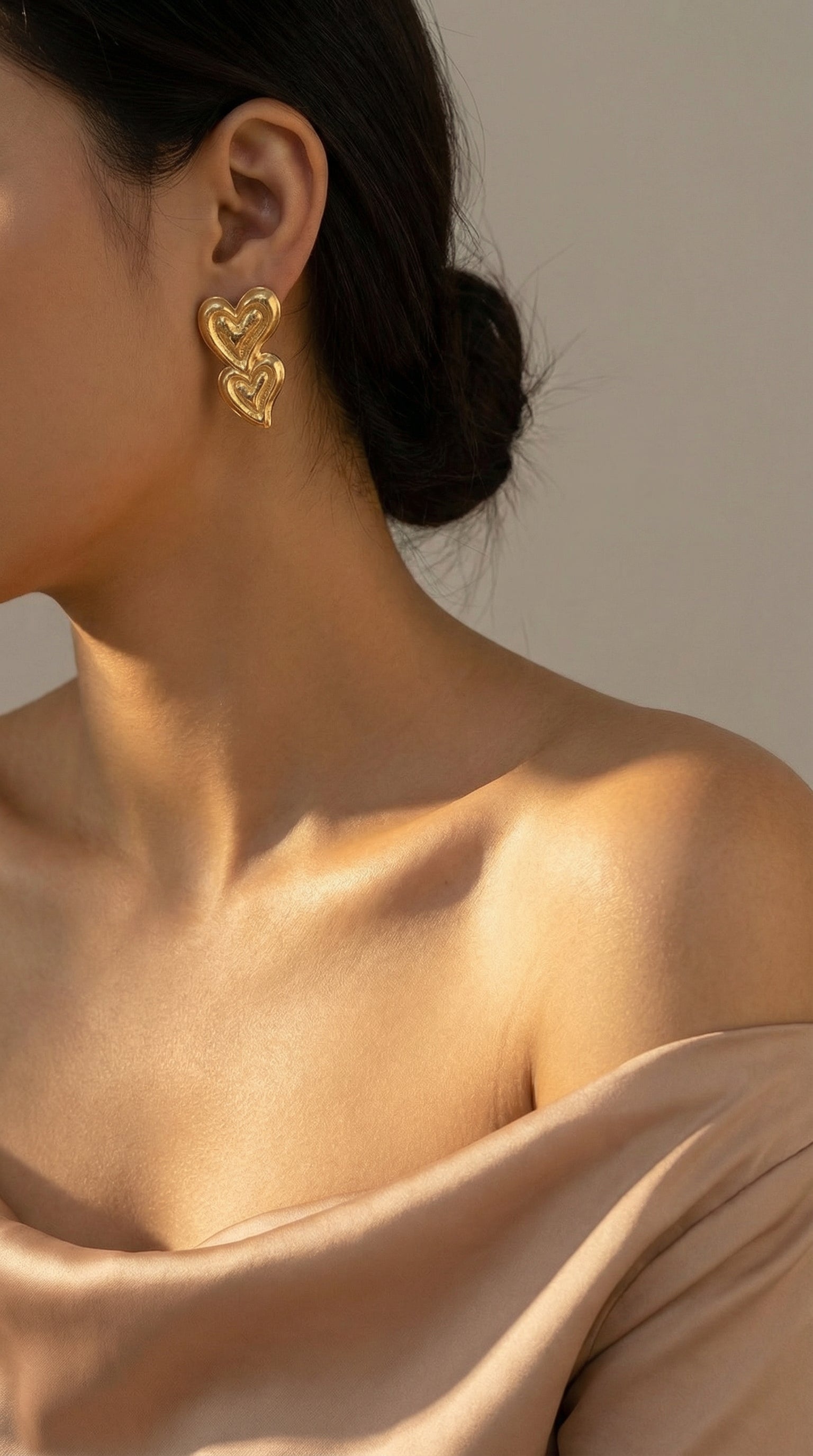 Butigini Gold Plated Anti Tarnish Stainless Steel Double Heart Drop Earrings