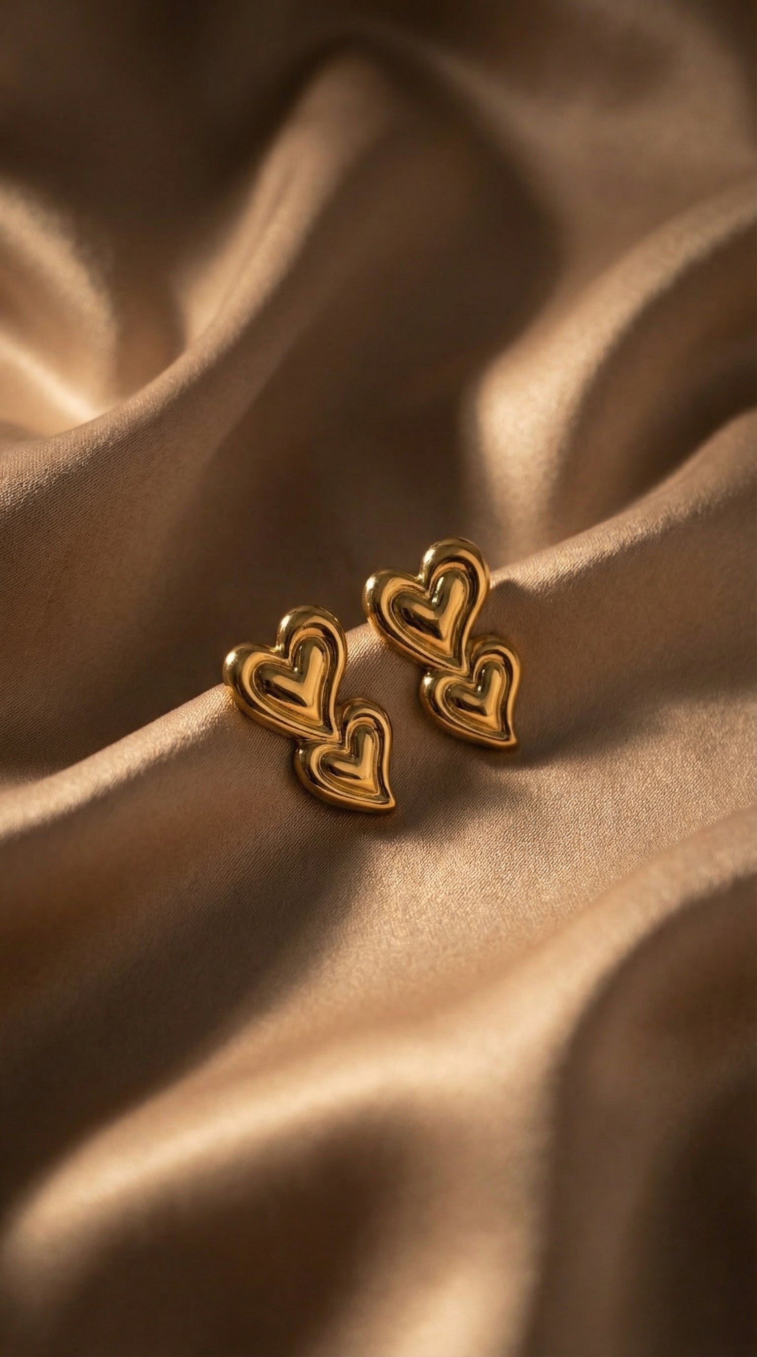 Butigini Gold Plated Anti Tarnish Stainless Steel Double Heart Drop Earrings