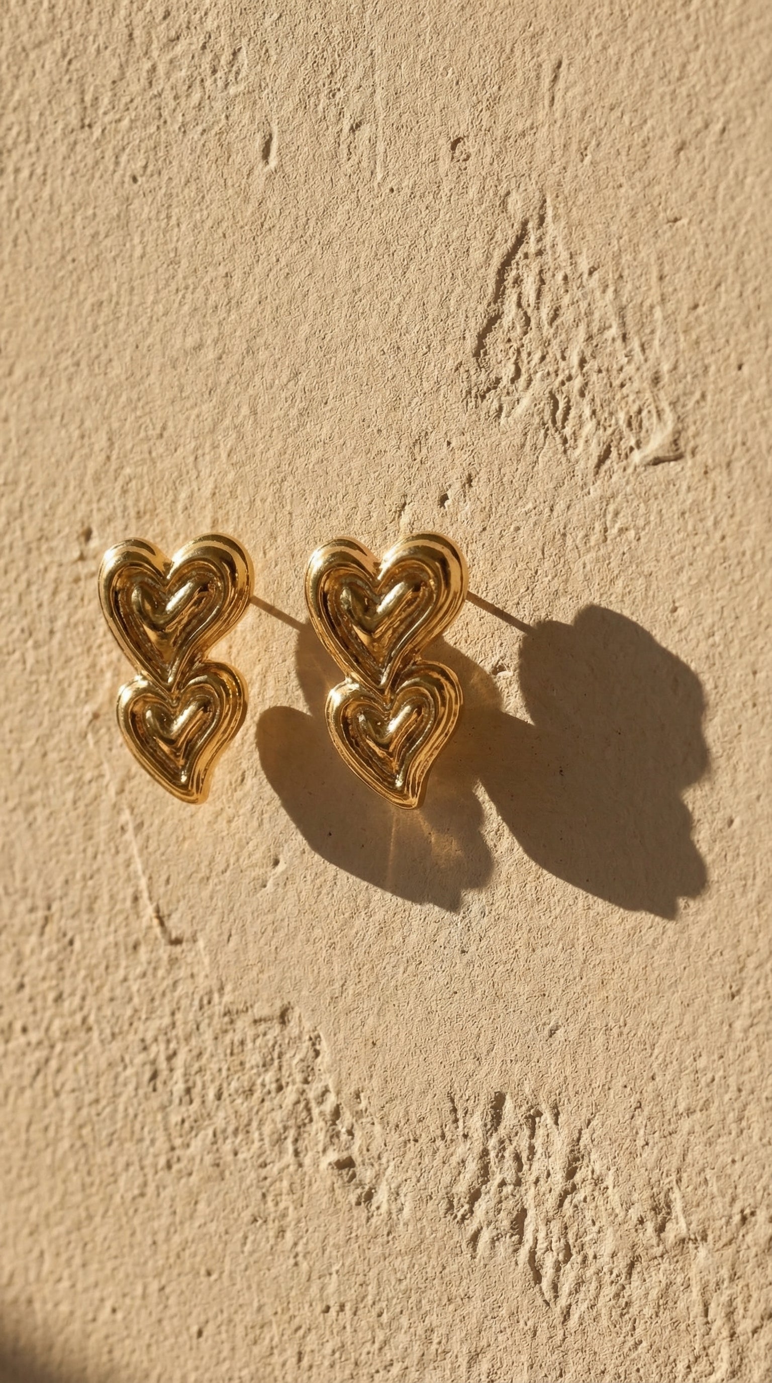 Butigini Gold Plated Anti Tarnish Stainless Steel Double Heart Drop Earrings