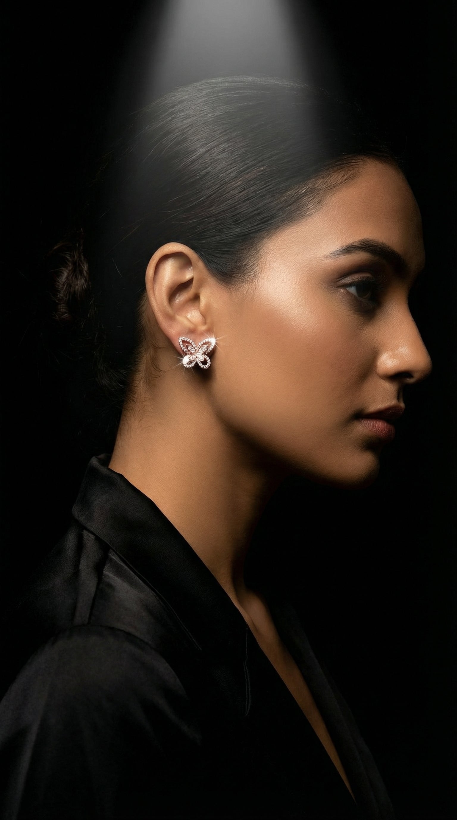 Butigini Rose Gold Plated American Diamond Studded Dual Butterfly Korean Stud Earrings