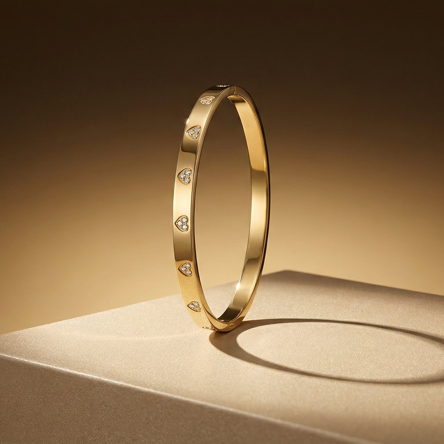 Butigini Gold Plated American Diamond Studded Heart Motif Bangle Bracelet