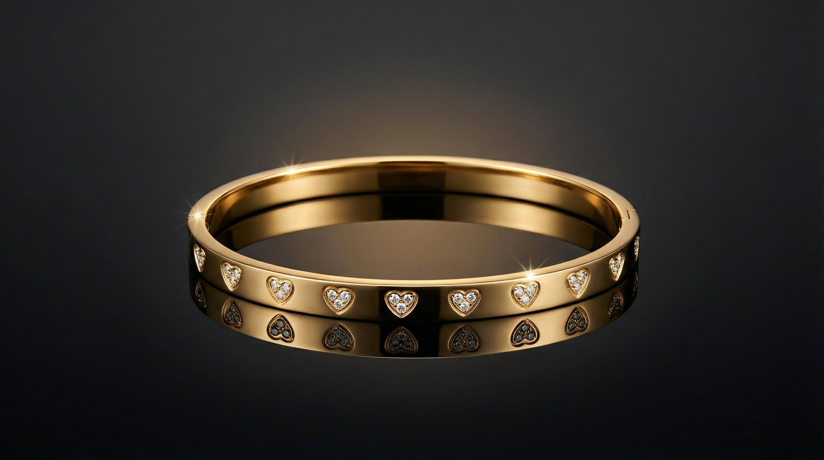 Butigini Gold Plated American Diamond Studded Heart Motif Bangle Bracelet