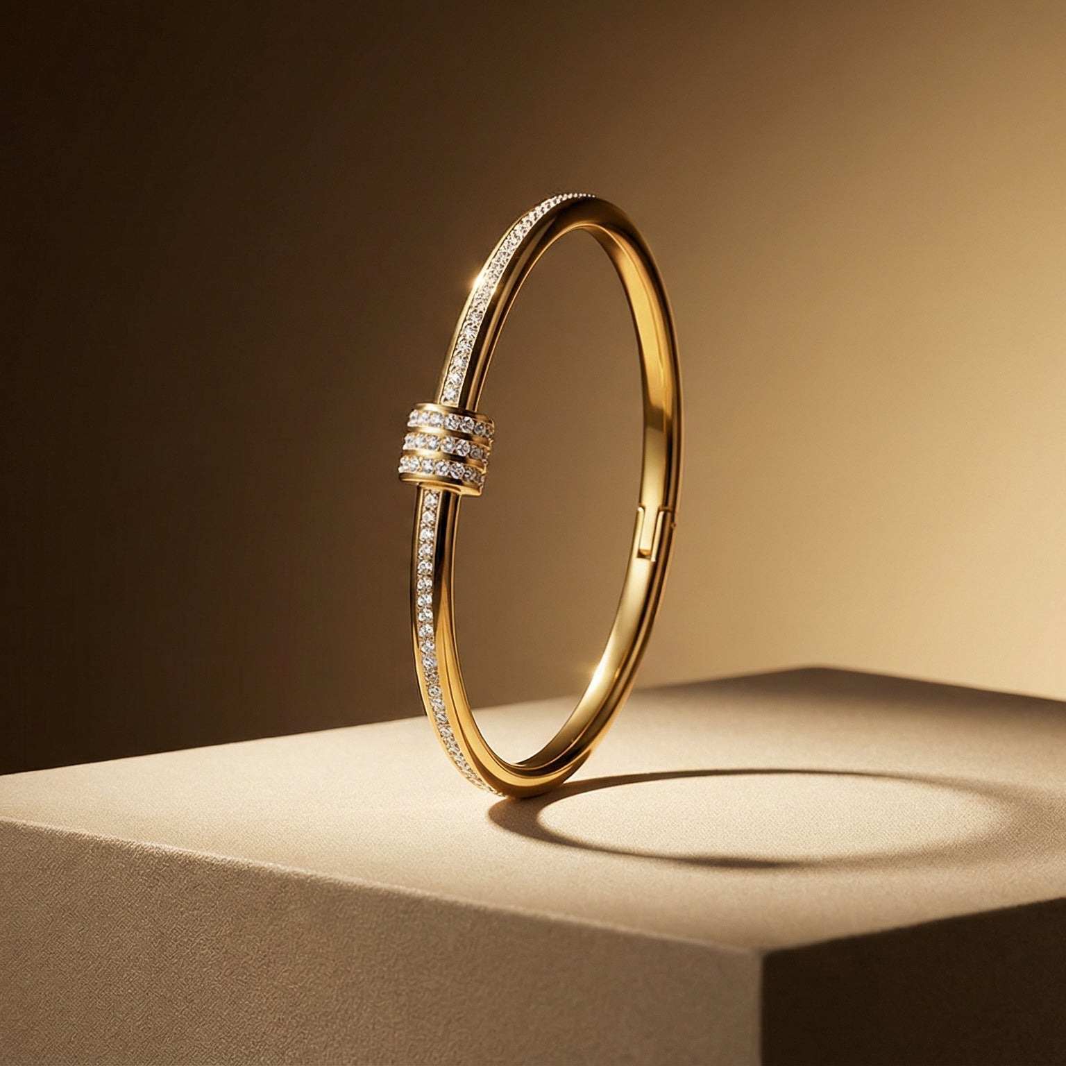 Butigini Gold Plated American Diamond Studded Barrel Charm Bangle Bracelet