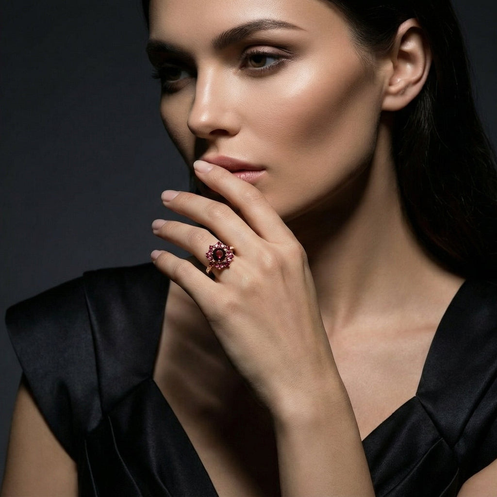 Seraphine Rouge By BUTIGINI | Majestic Floral Garnet Ring
