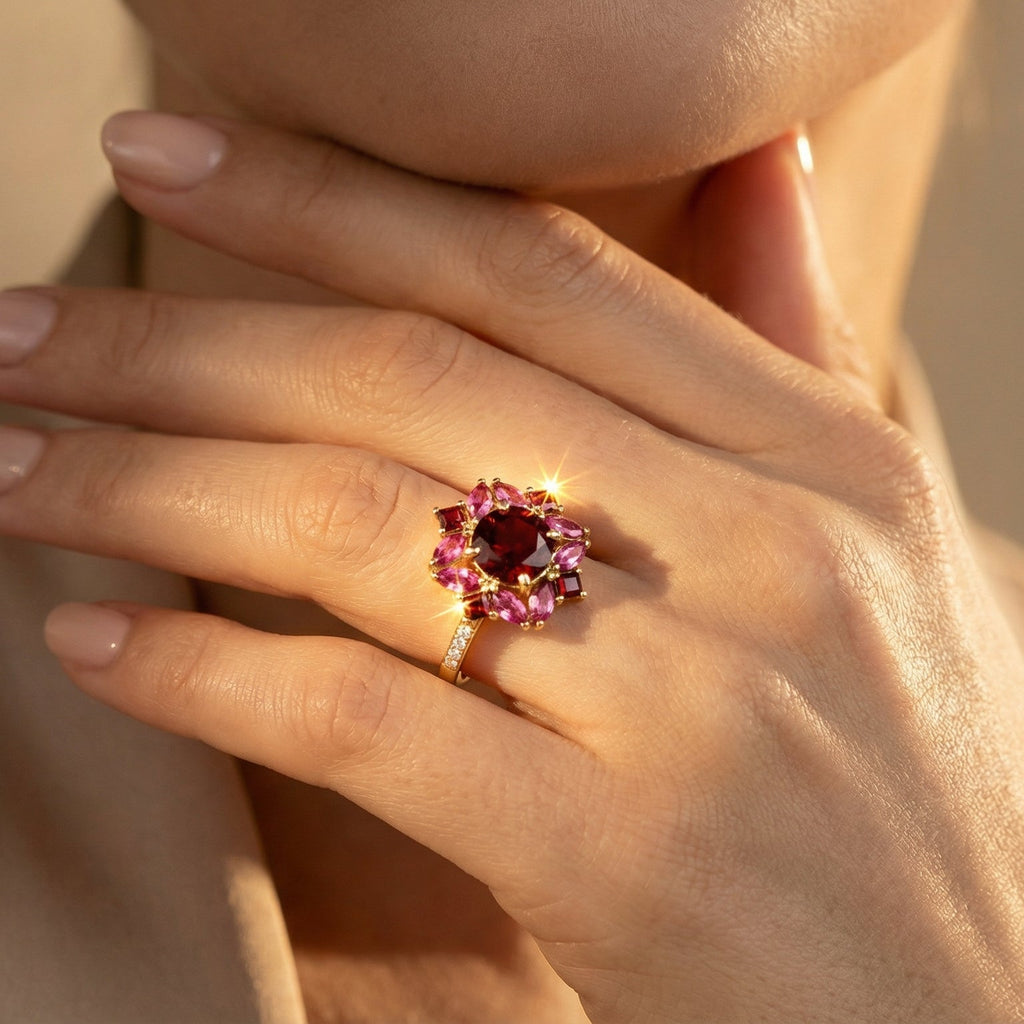 Seraphine Rouge By BUTIGINI | Majestic Floral Garnet Ring