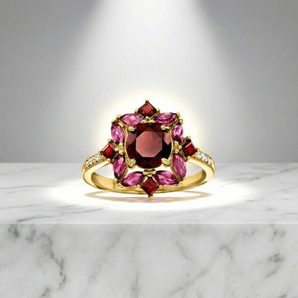 Seraphine Rouge By BUTIGINI | Majestic Floral Garnet Ring | Lab Grown Diamond